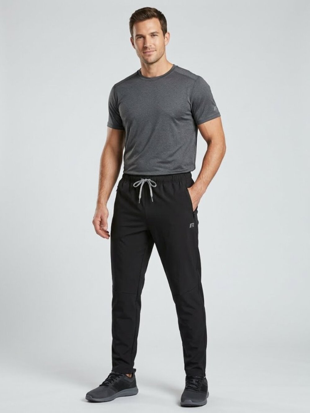 Russell Athletic Men's Dri-Power 360 Black Joggers Size L Zip Pockets